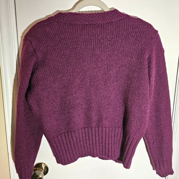 Talbots 100% Wool Cropped Deep Purple Cardigan Sz L Button Front Gilmore Girls - Picture 6 of 6